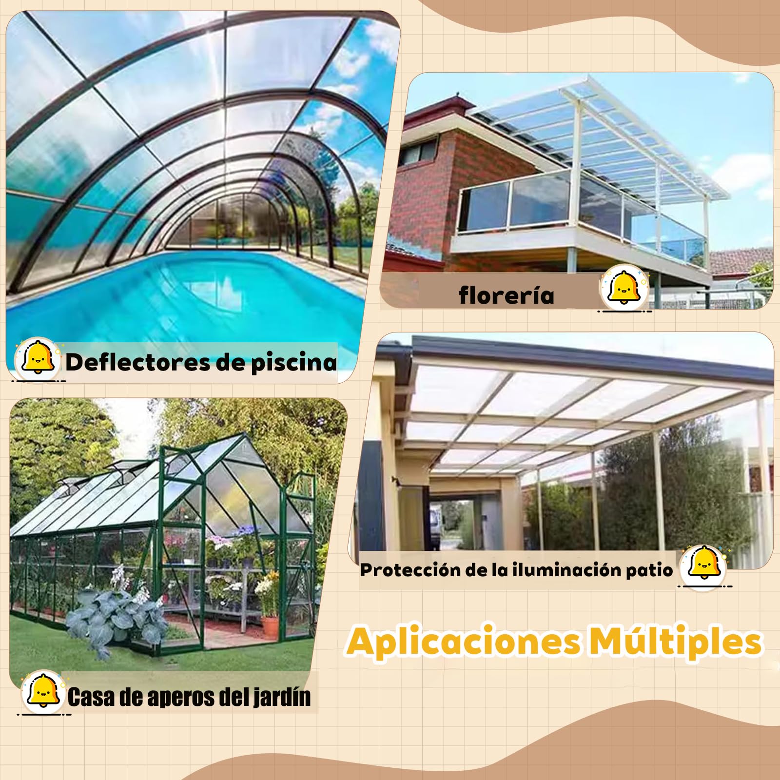 Placas de Policarbonato,Láminas de Plástico,1.0m*8m,Plancha metacrilato Transparente Impermeable,Doblar y Dar Forma Que el toldo de Techo de Vidrio Nic,for Techos, Cocheras, Solarios