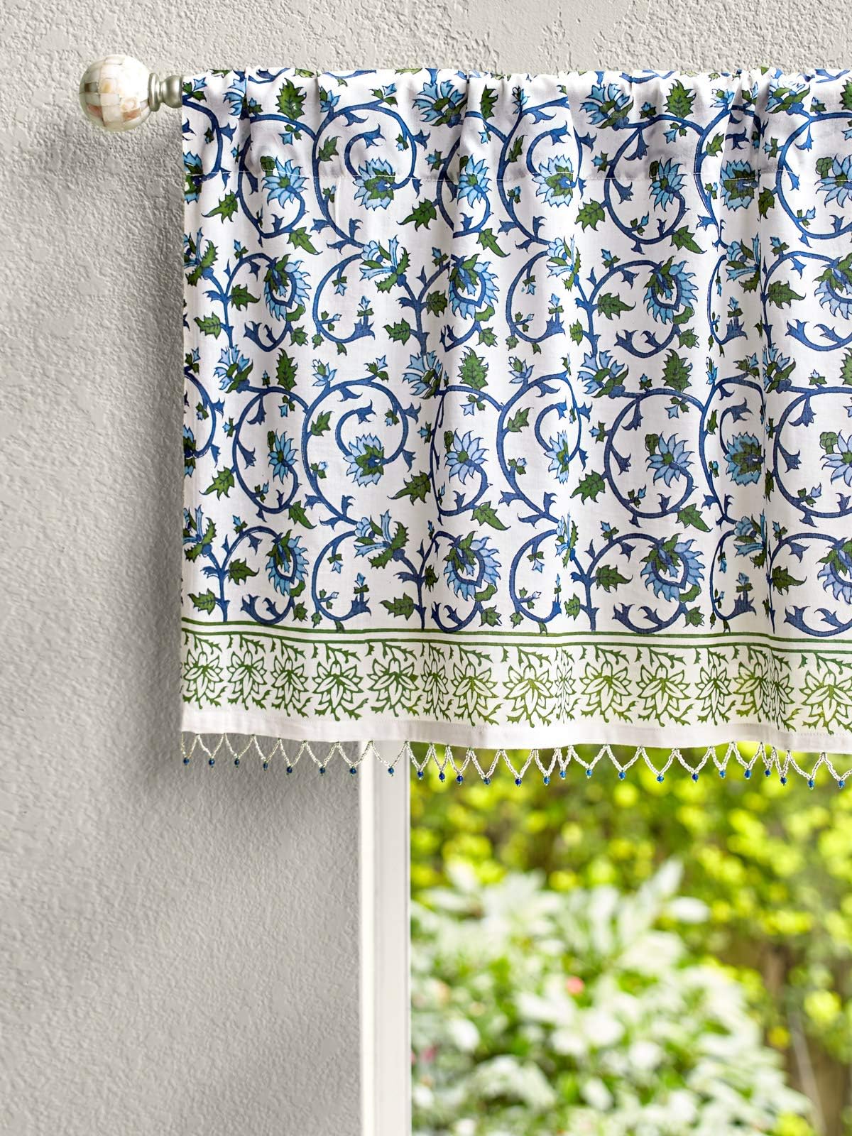 Saffron Marigold Moonlit Taj ~ Exotic Turquoise Beaded Window Valance 46x17