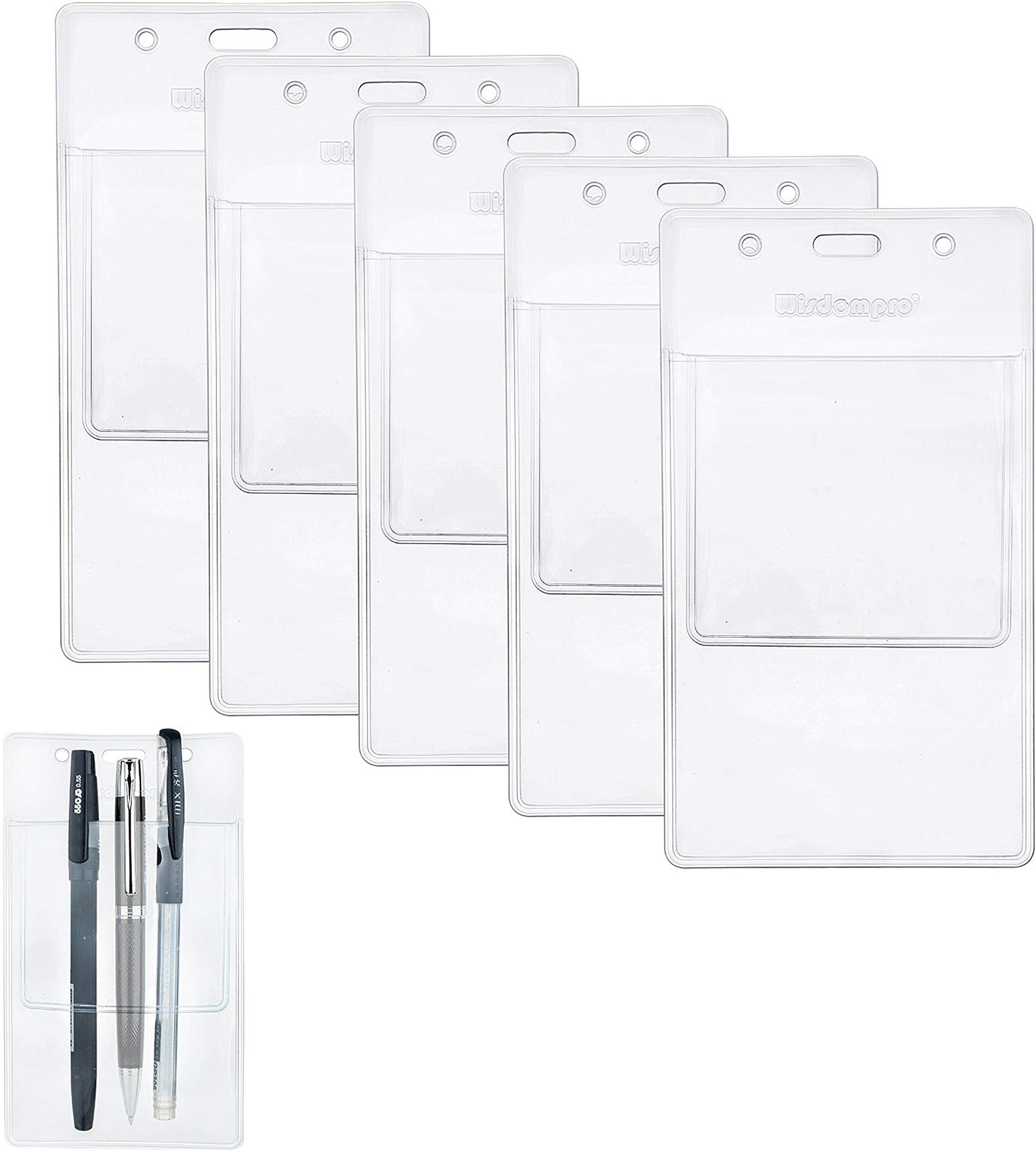 Wisdompro 5 Pack Pocket Protector for Shirts/Lab Coats/Pants, Clear
