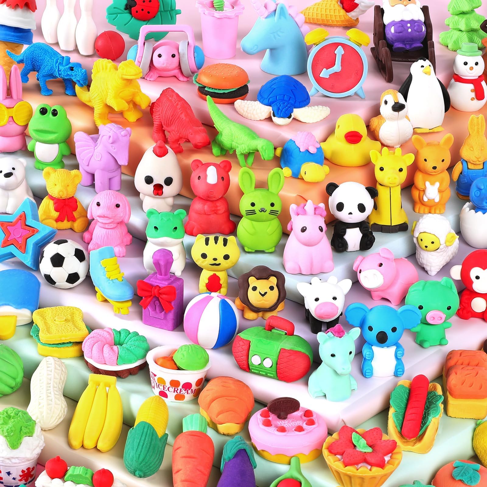 HINZER 100 Pack Animal Erasers Bulk Pull Apart 3D Puzzle