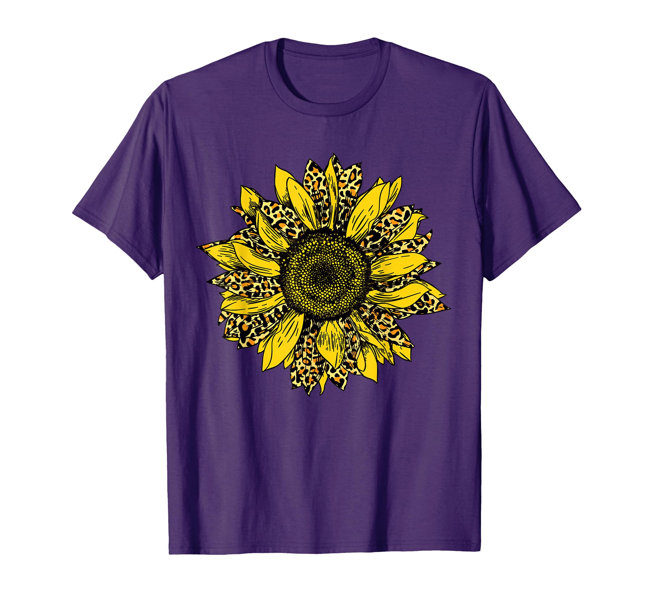 Leopard Print Sunflower - Sun Flower Summer Garden Design T-Shirt