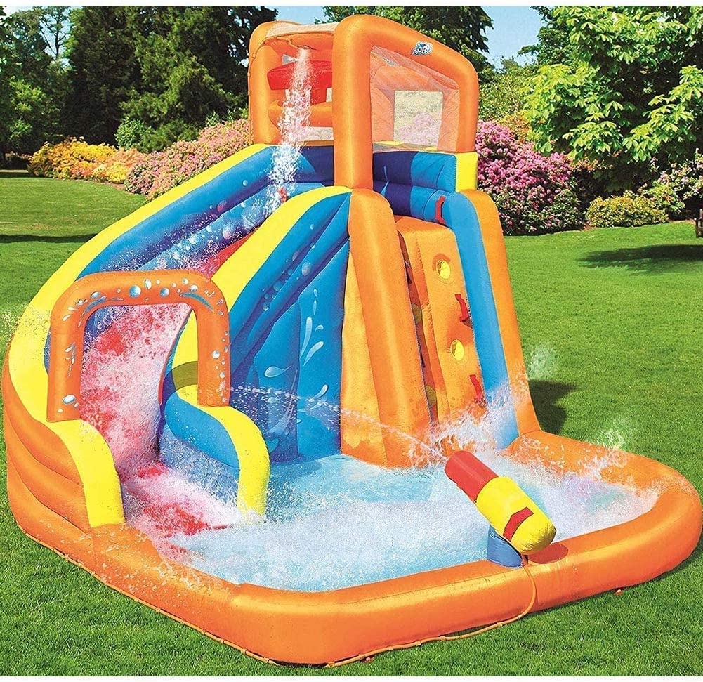 Castillo Hinchable, Castillo Hinchable de Tela Gruesa, casa Rebote Inflable Seguridad y Salud, Parque Infantil a Gran Escala con tobogán acuático Pistola Agua