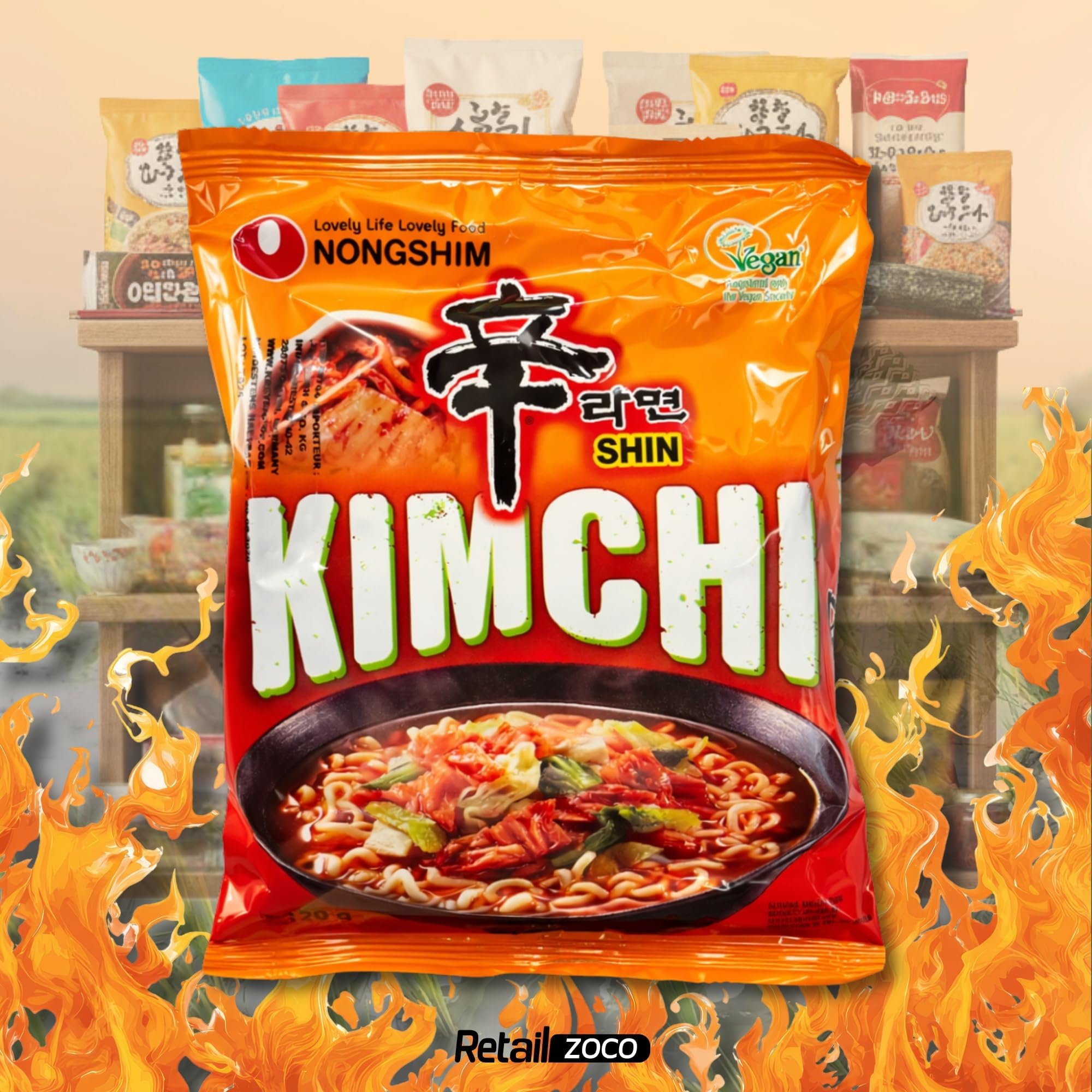 Ramen Nong shin Kimchi, Fideos Instantáneos Nong con Kimchi Corea Original 20x120g