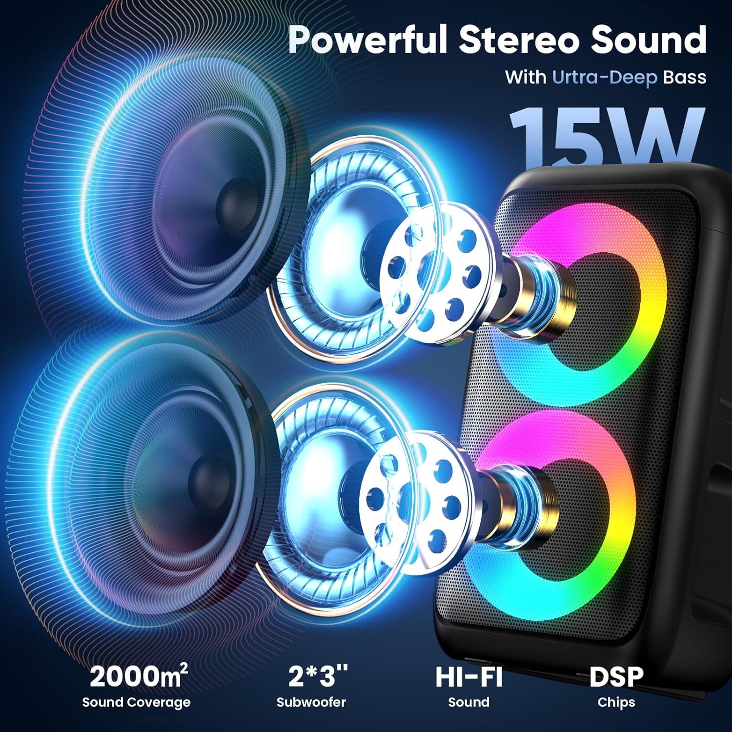 Karaoke con Microfono (2026 Ultimo Modello) | Cassa Bluetooth da 2 x 15W con 2 Microfoni Ricaricabili | 10 Ore di Riproduzione | Supporta Smartphone/TV/TWS/AUX/USB/FM | Per Festa/Casa/Compleanno