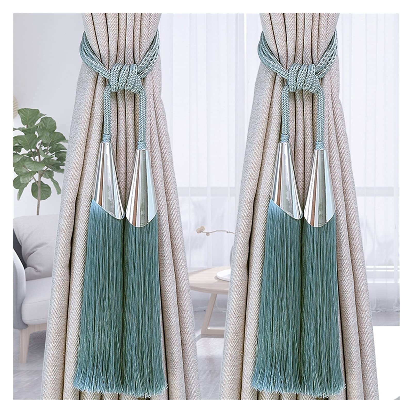 Lot de 2 Attaches de Rideaux à Suspendre, Boules, Crochets de Rideaux, Sangles de Bandage, Bretelles, Pompon, Boucle de Cravate, décoration d'intérieur (2 pièces 79 cm) (3 79 cm)