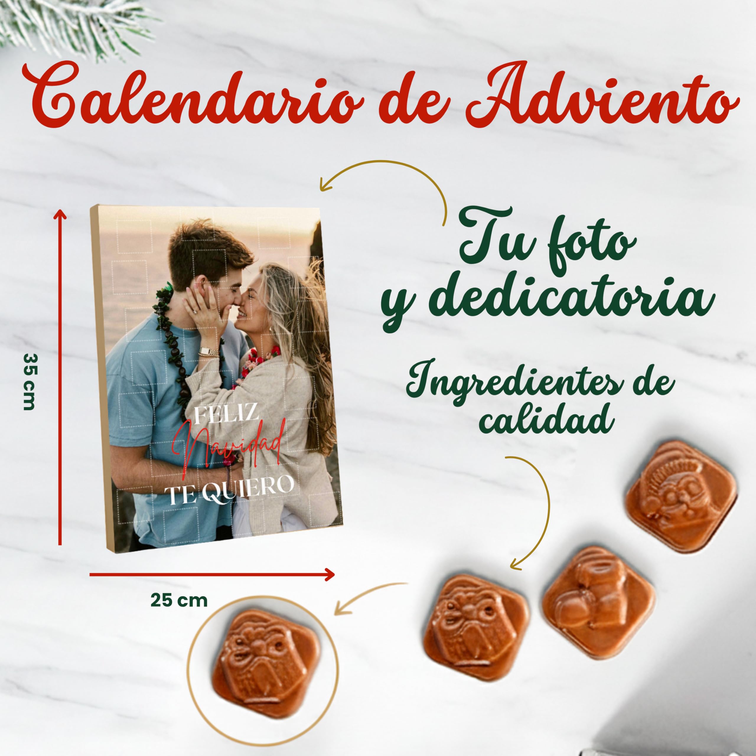 Calendario de Adviento Personalizado con Foto y 24 Chocolates Premium para Parejas y Familias