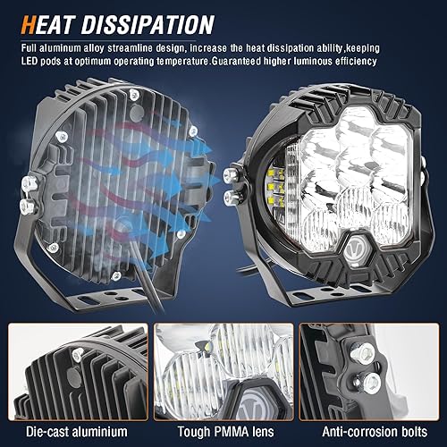 Miniatura 4 de AUTOXBERT Luz de conducción LED ámbar de 5 pulgadas, 50 W LED Offroad Shooter Pods Spot Flood Combo Beam luces antiniebla para camioneta Jeep 4x4