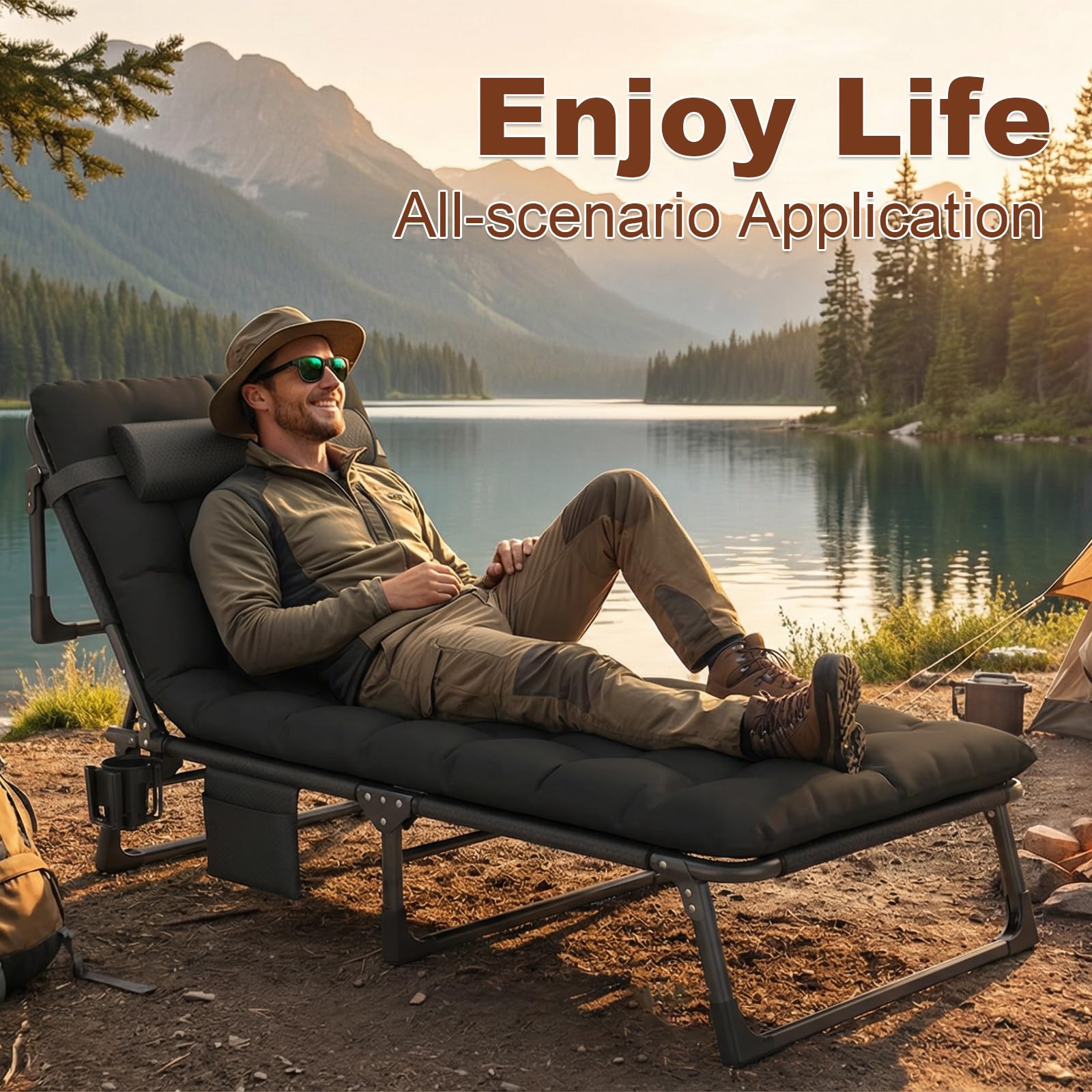 Qshare Campingbett klappbar, 190 x 68 x 30 cm bis 200 kg, Klappbar mit Matratze Tragetasche,Stahl Camping Bett für Erwachsene Outdoor Indoor Garten Reisen Folding Bed