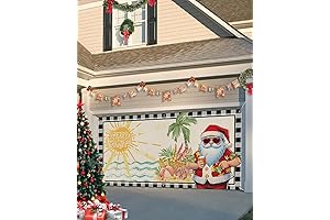 Merry Christmas Santa Island Black Buffalo Plaid Garage Door Cover Decoration