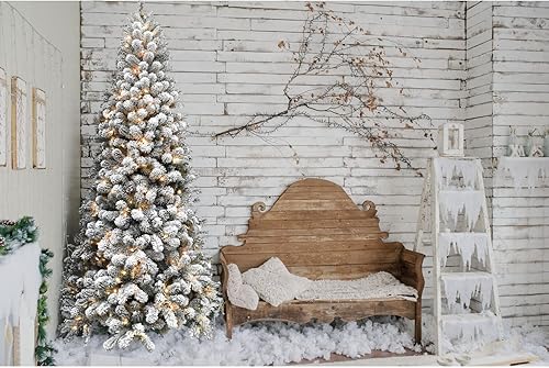 Miniatura 59 de Fraser Hill Farm Árbol de Navidad artificial flocado de pino de Alaska de 12 pies con luces LED blancas cálidas y soporte, árbol falso plegable