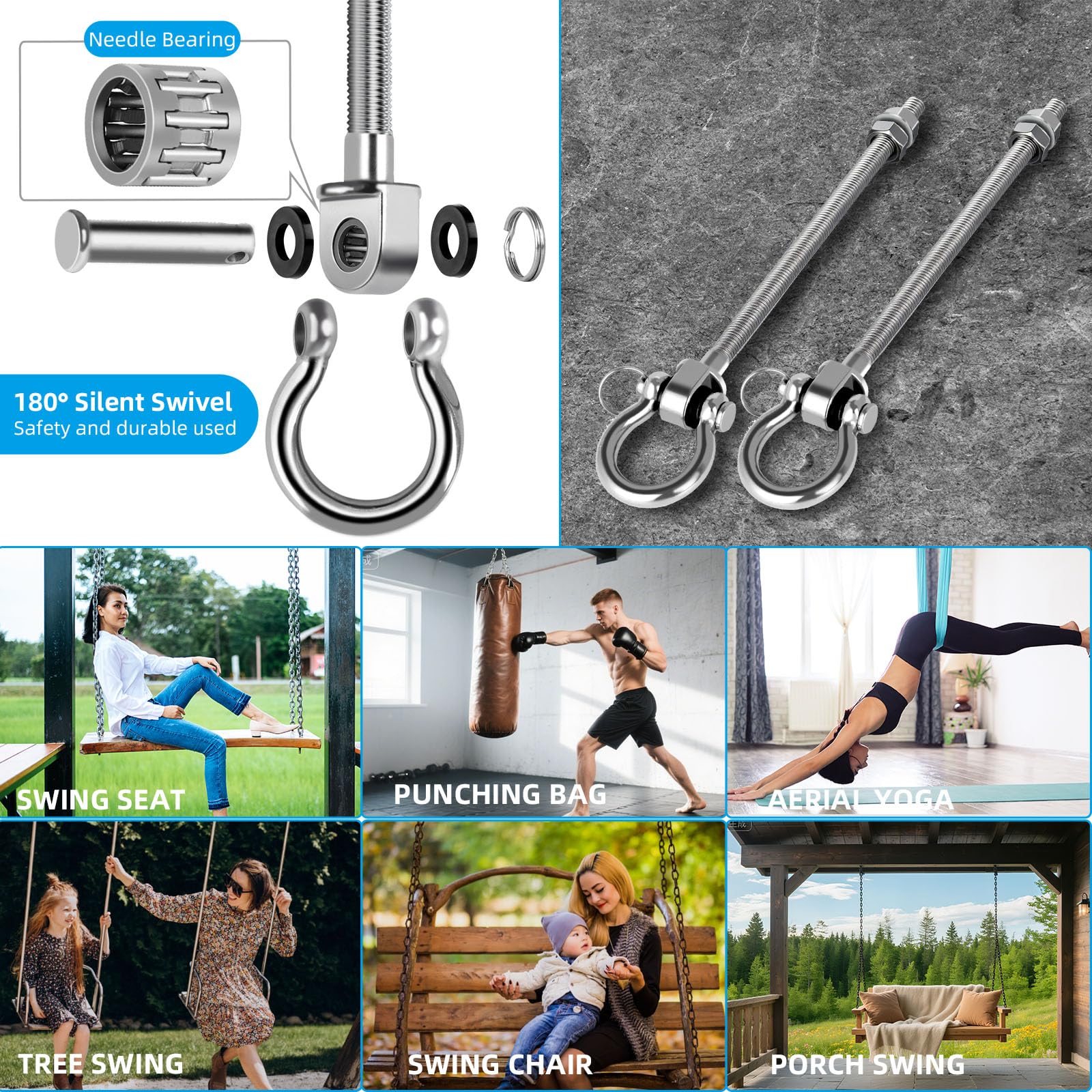 Morzejar Gancio Da Soffitto Resistente, Girevole A 360°, Nero, Gancio - Foto 5