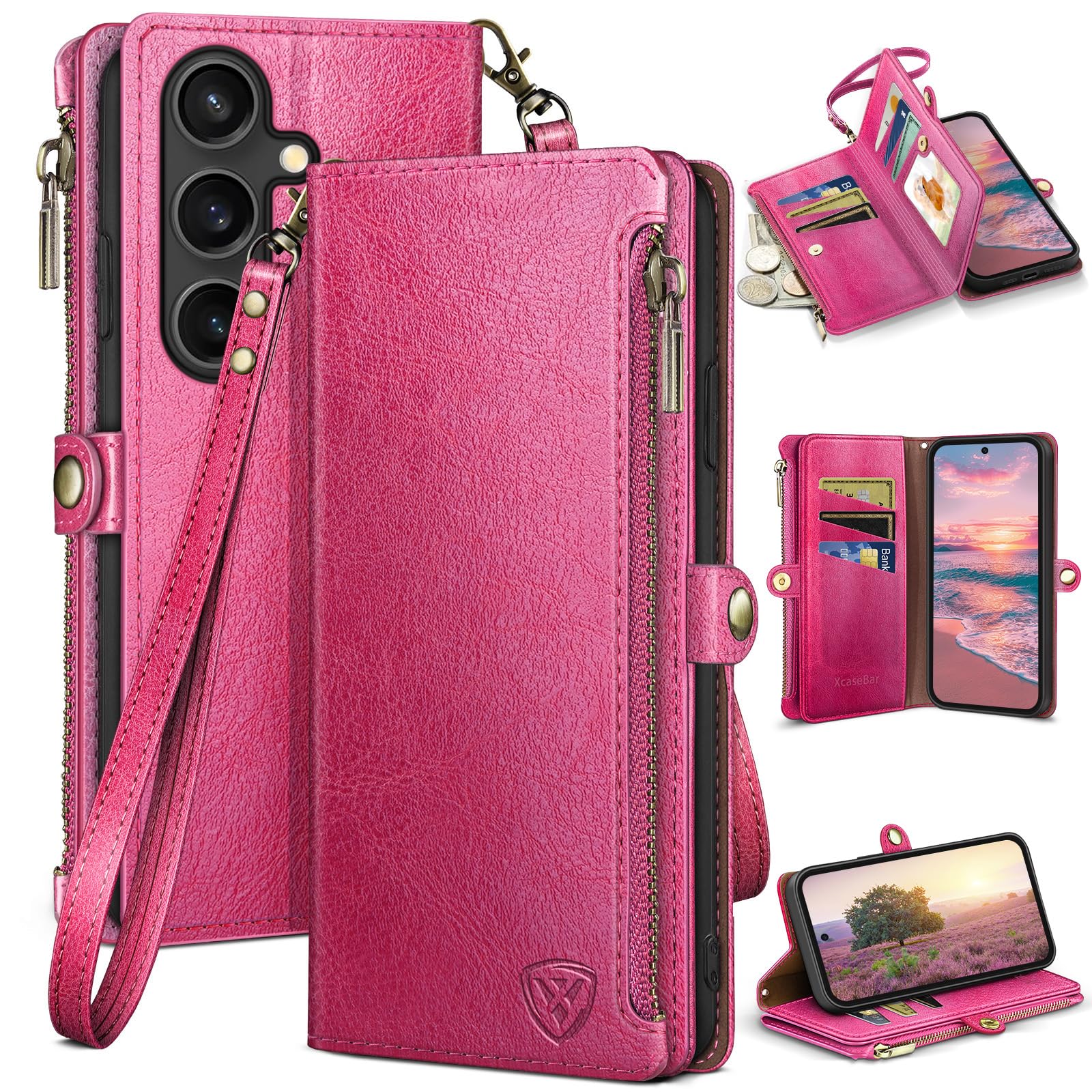 XcaseBar Compatible with Samsung Galaxy S25 Wallet case with Zipper Credit Card Holder【RFID Blocking】,Flip Folio Book PU Leather Phone case Shockproof