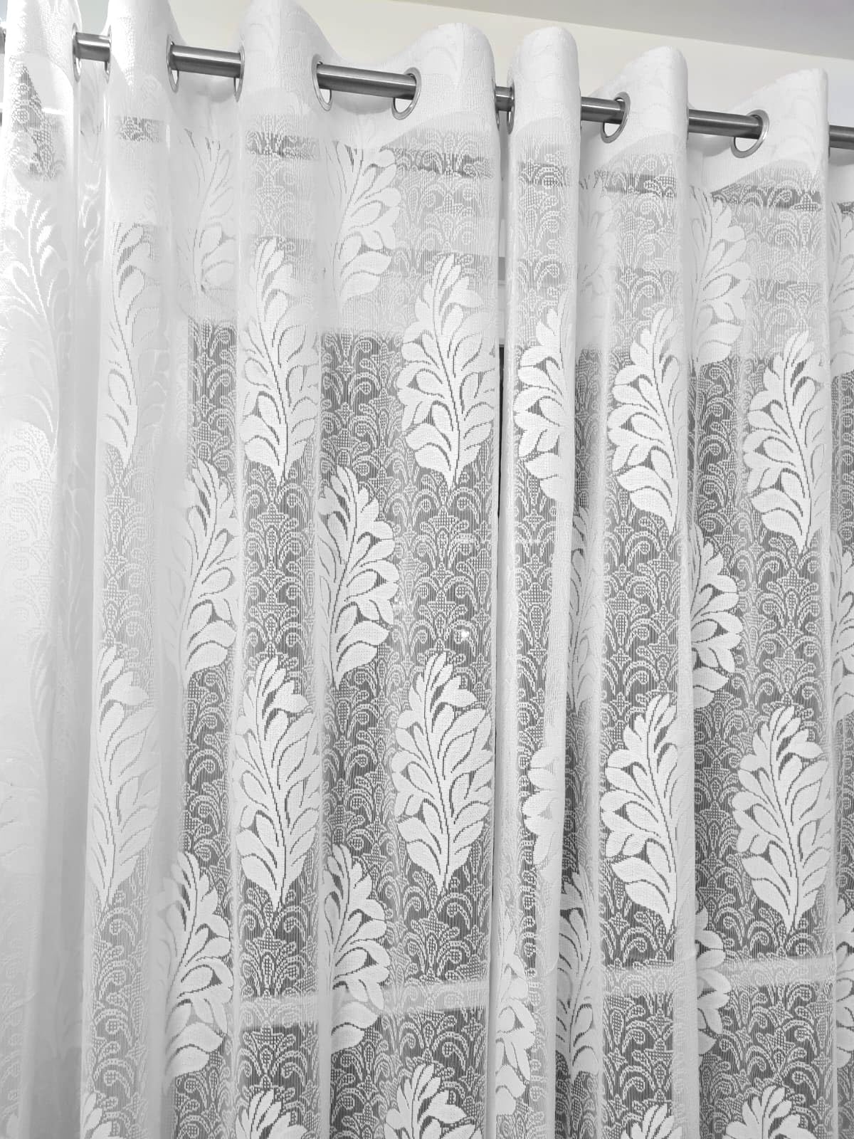 Fabrilia Sheer Net Semi Transparent Grommet Curtains for Door 7 Feet Long Set of 2, White