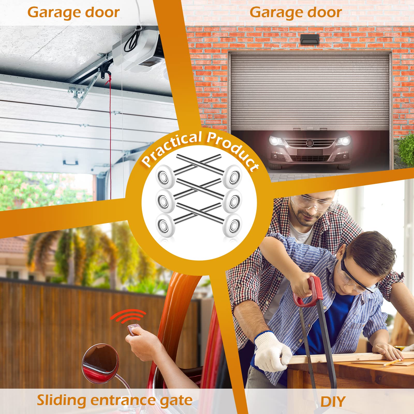 Treela 24 Pcs White Nylon Garage Door Rollers Bulk 1.8" Garage Door Replacement Wheels for 2" Track 7" Extended Stem Quiet Durable High Load 6200ZZ Double Seal Precision Performance Ball Bearings Part