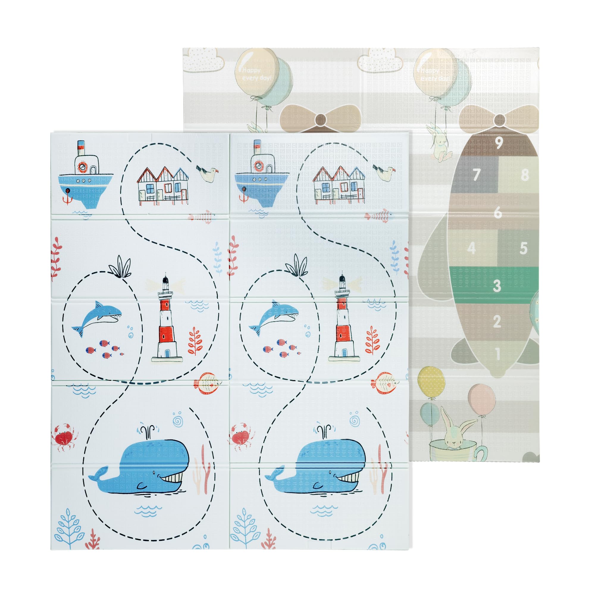 HOMBYS Foldable Foam Baby Play Mat for Playpen 50"x50", Reversible Waterproof & Portable Baby Floor Mat for Babies, Toddlers and Infants, Soft for Baby Crawling & Play, for Indoor and Outdoor,Blue