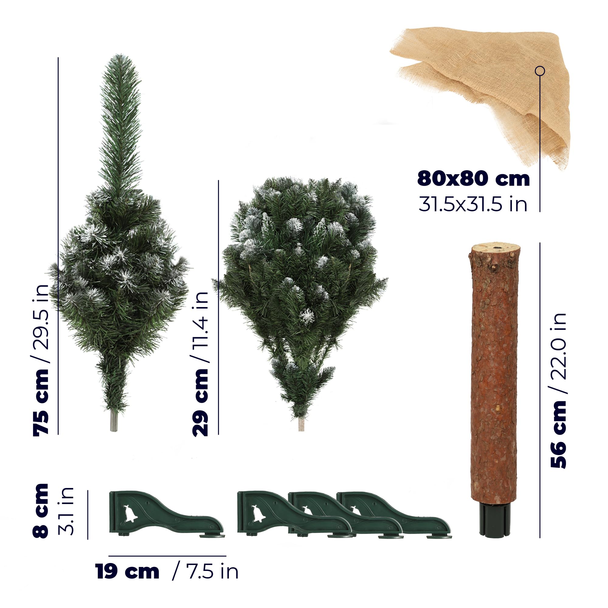 KADAX Sapin de Noël artificiel 160 cm - Pin avec tronc naturel et pointes enneigées - En PVC avec support stable - Décoration de Noël (Anni 160 cm)