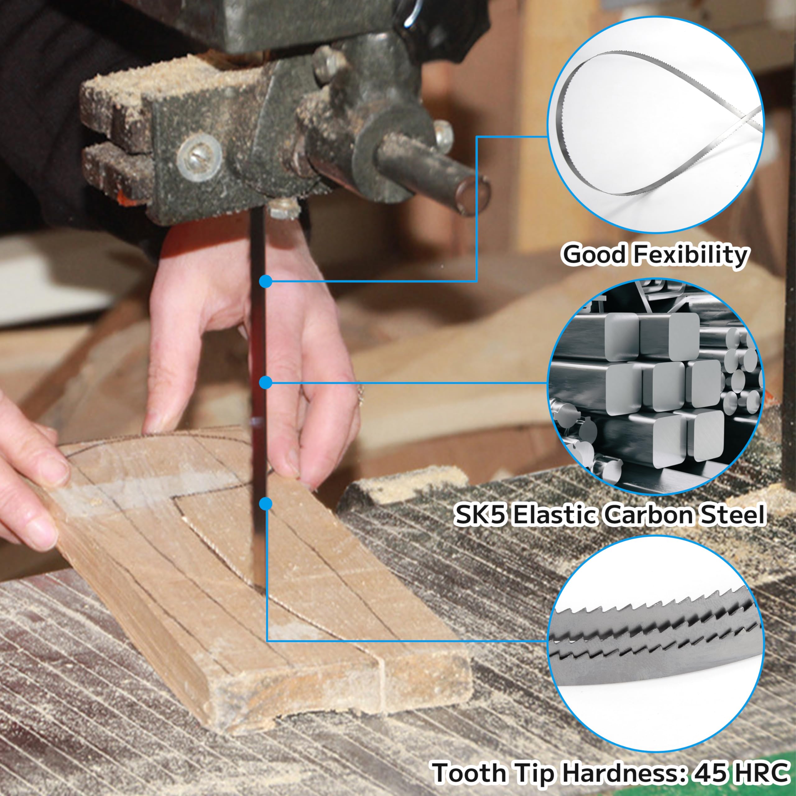 Sankuai Lame Sega A Nastro 1425x6.35x0.35mm - Set Di 4, Acciaio SK5, 14 Denti Per Pollice, Per Legno - Foto 5