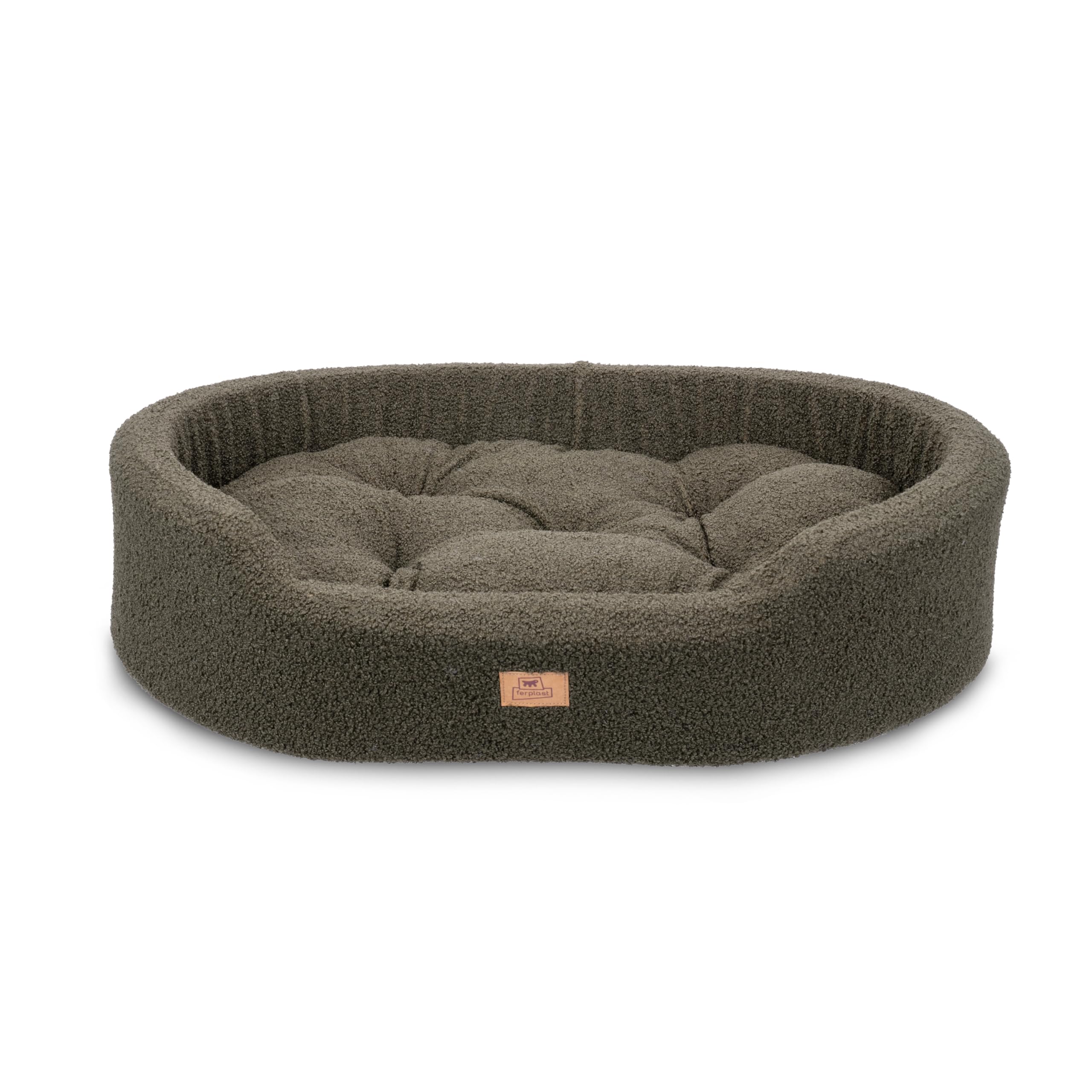 Ferplast Cojín Cama para Perros medianos, Cama para Gatos, Tejido sintético bouclé Lavable, Acolchado Suave, 80 x 55 x 18 cm. Verde