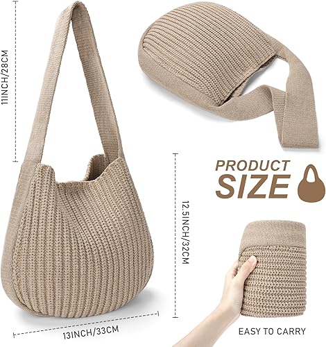 Miniatura 2 de hatisan Bolsas de ganchillo para mujer, bolsa de ganchillo grande, bolsa de mano de punto estética, bolso de hombro