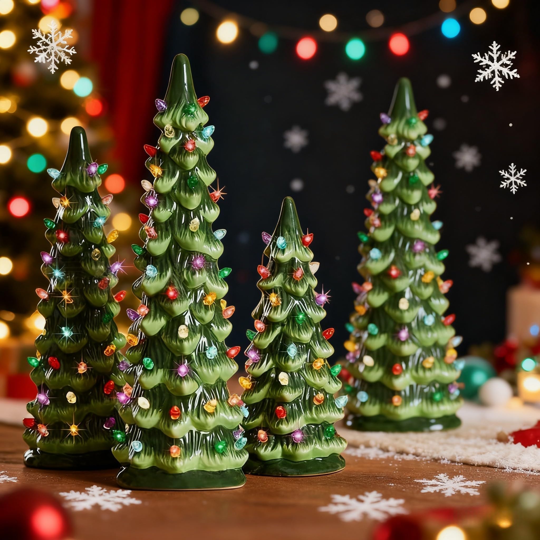 Árboles de Navidad retro pintados a mano con luces LED y función de temporizador automático, para añadir alegría navideña a cualquier mesa (juego)