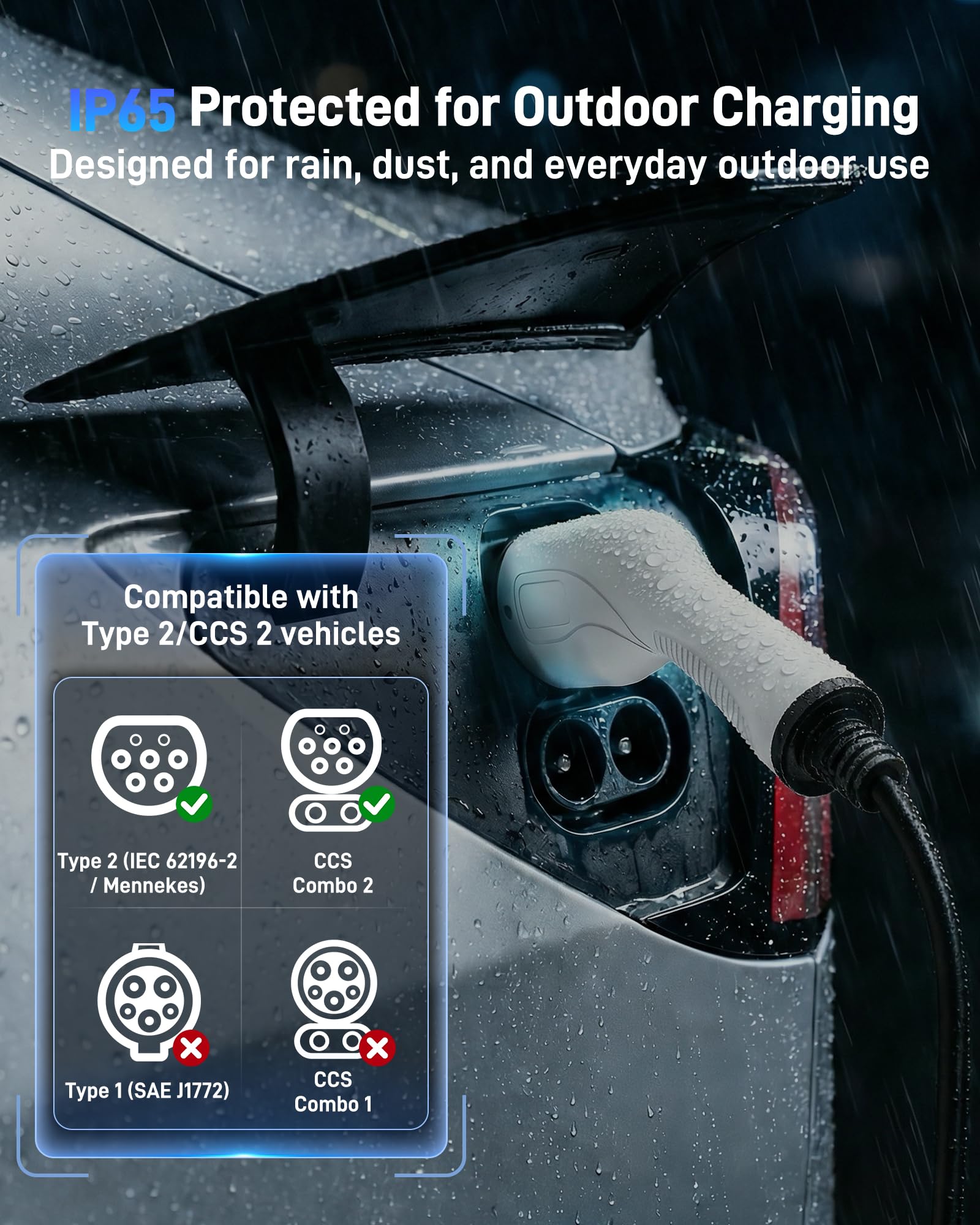 Caricatore Auto Elettrica (7,4 kW, 6 A - 32 A, 5 m, IP67) | CEE 32A a Tipo 2 | Cavo Ricarica Modo 2 con Display, Avvio Ritardato, Timer, RCD CA/CC, Wallbox Portatile per Veicoli EV e PHEV