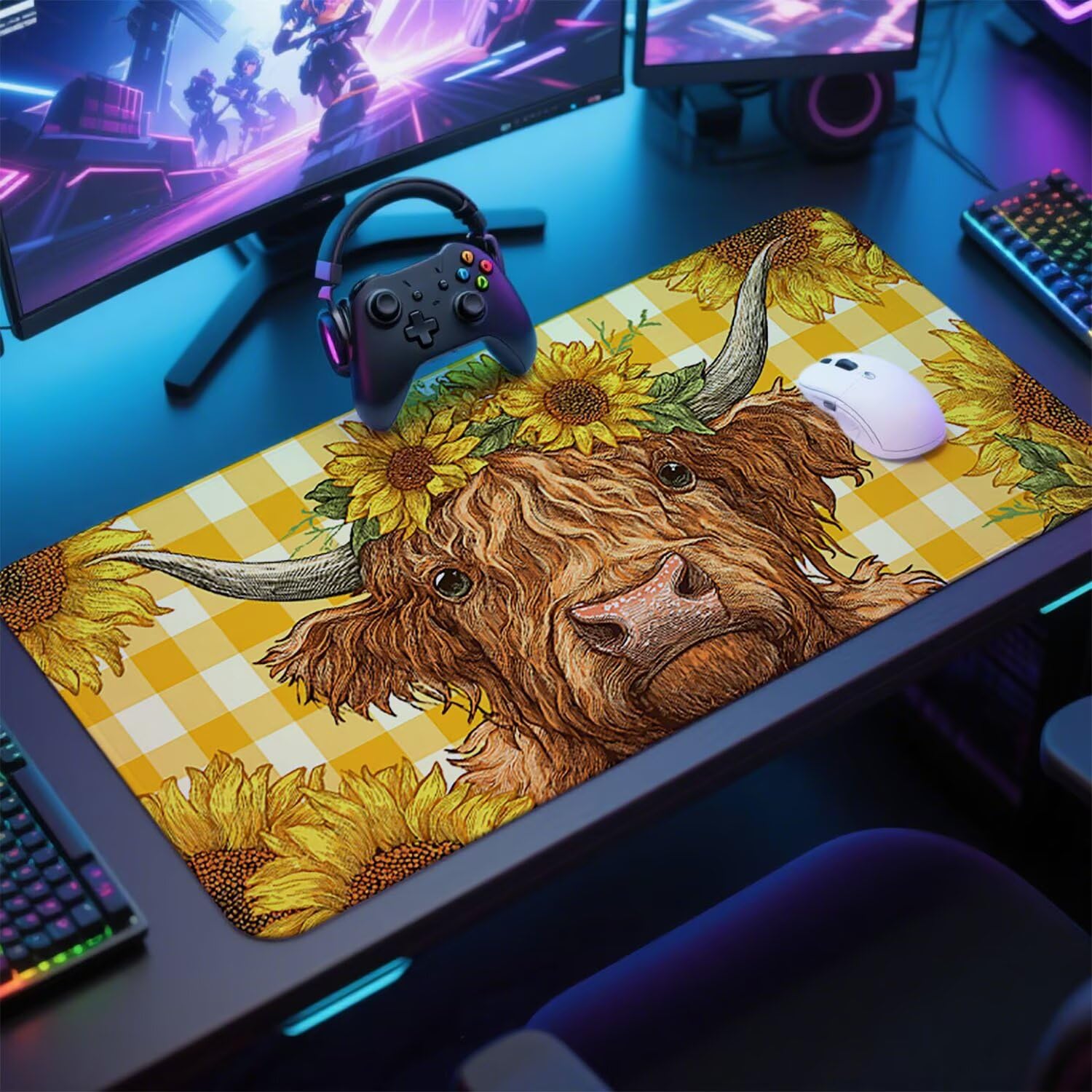 Tapis de Souris Jaune sous Main Bureau Tapis de Souris Gaming XXL 1000x500x3mm Mouse Pad Caoutchouc Bovins Highlands Grand sous Main Gamer Accessoires PC Imperméable, pour Clavier Ordinateur w-706