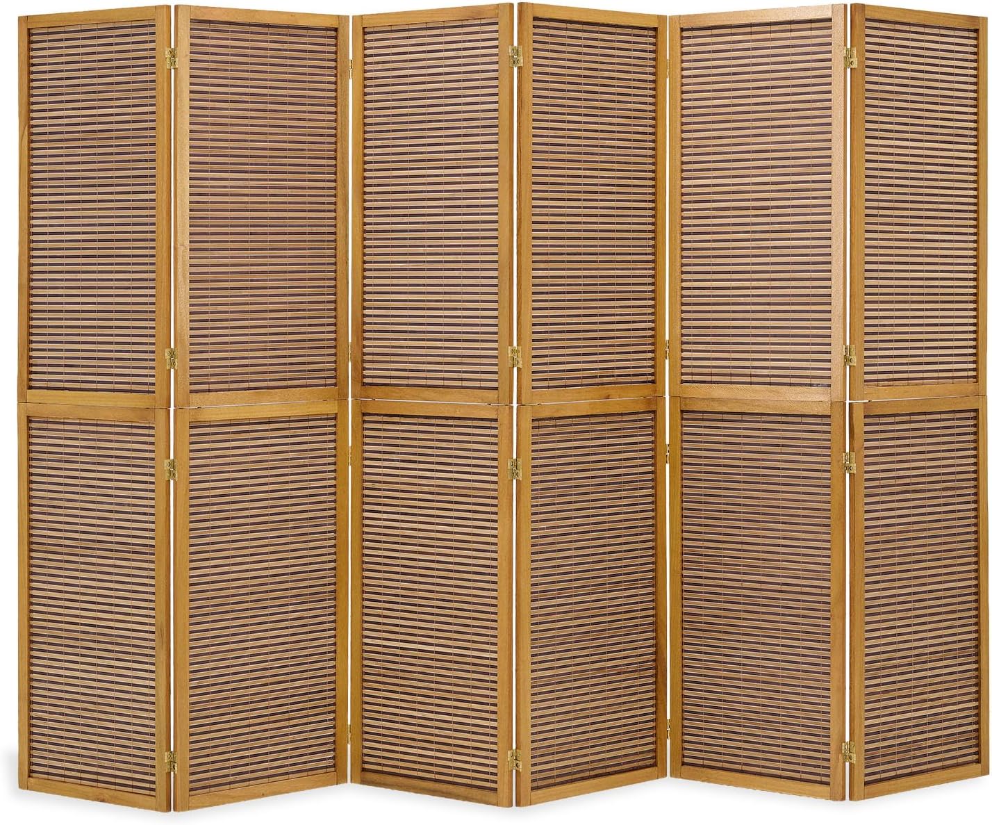 Homestyle4u Folding Room Divider 6-Piece Wooden Brown Bamboo Divider Privacy Screen