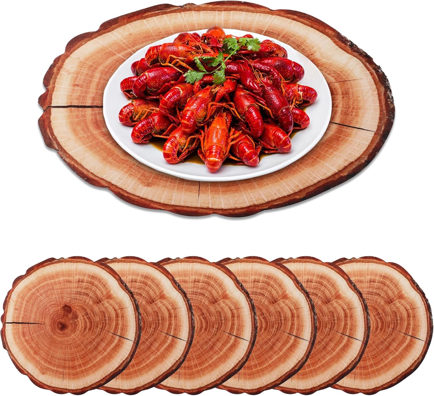 Recyclable Wooden Placemats Set of 6 Round Wood Plastic