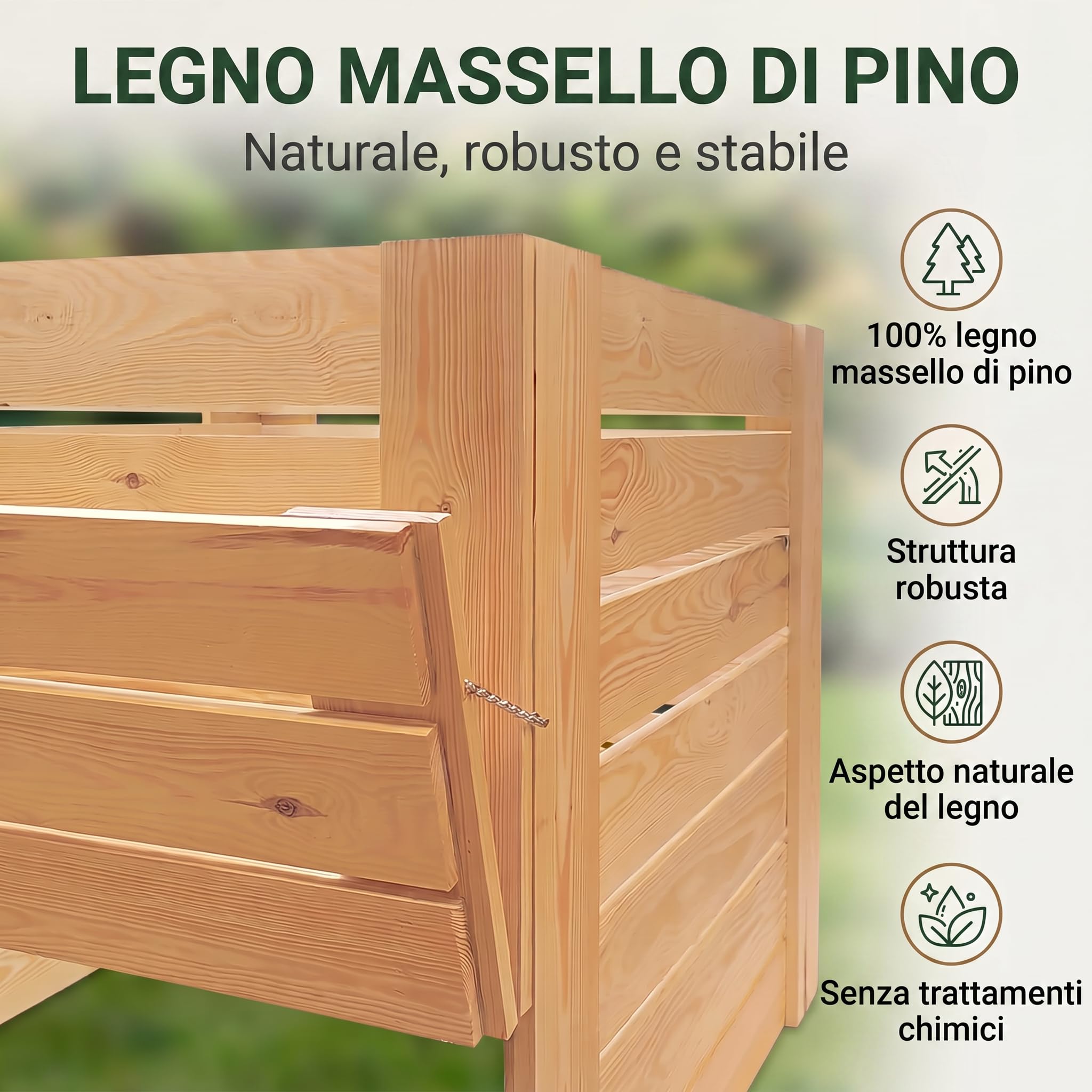 VELORA H&L Compostiera 512 L - Compostiera da Giardino in Legno Naturale con Sportello Inferiore, Compostiera per Scarti Vegetali e Organici