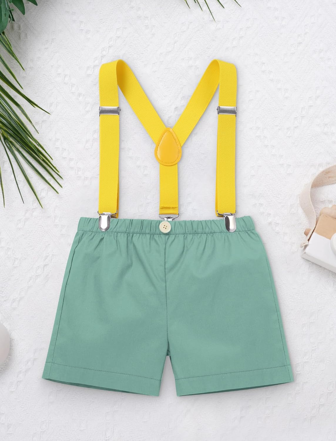 IMEKIS Baby Boys 1st Birthday Outfit Jungle Safari Animals Romper Suspenders Shorts Hat 4PCS Cake Smash Photo Shoot
