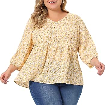 Agnes Orinda Women's Plus Size Tops V Neck Babydoll Flowy 3