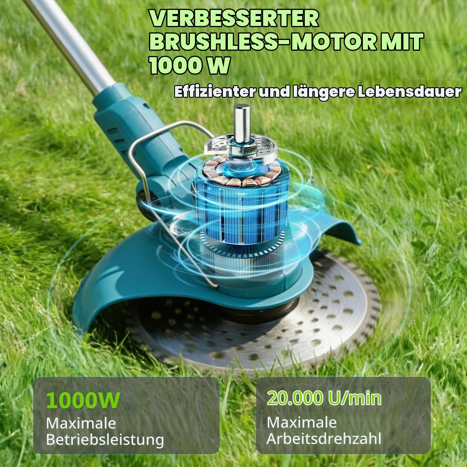 TOPALL Rasentrimmer mit Akku,Freischneider Akku mit 2X4.0Ah,Upgrade Rasentrimmer mit Bürstenloser Motor (1000W 20000U/min),5 Klingentypen Bürstenlose und Unkrautbürste für Gärten,Rasenflächen,Büsche