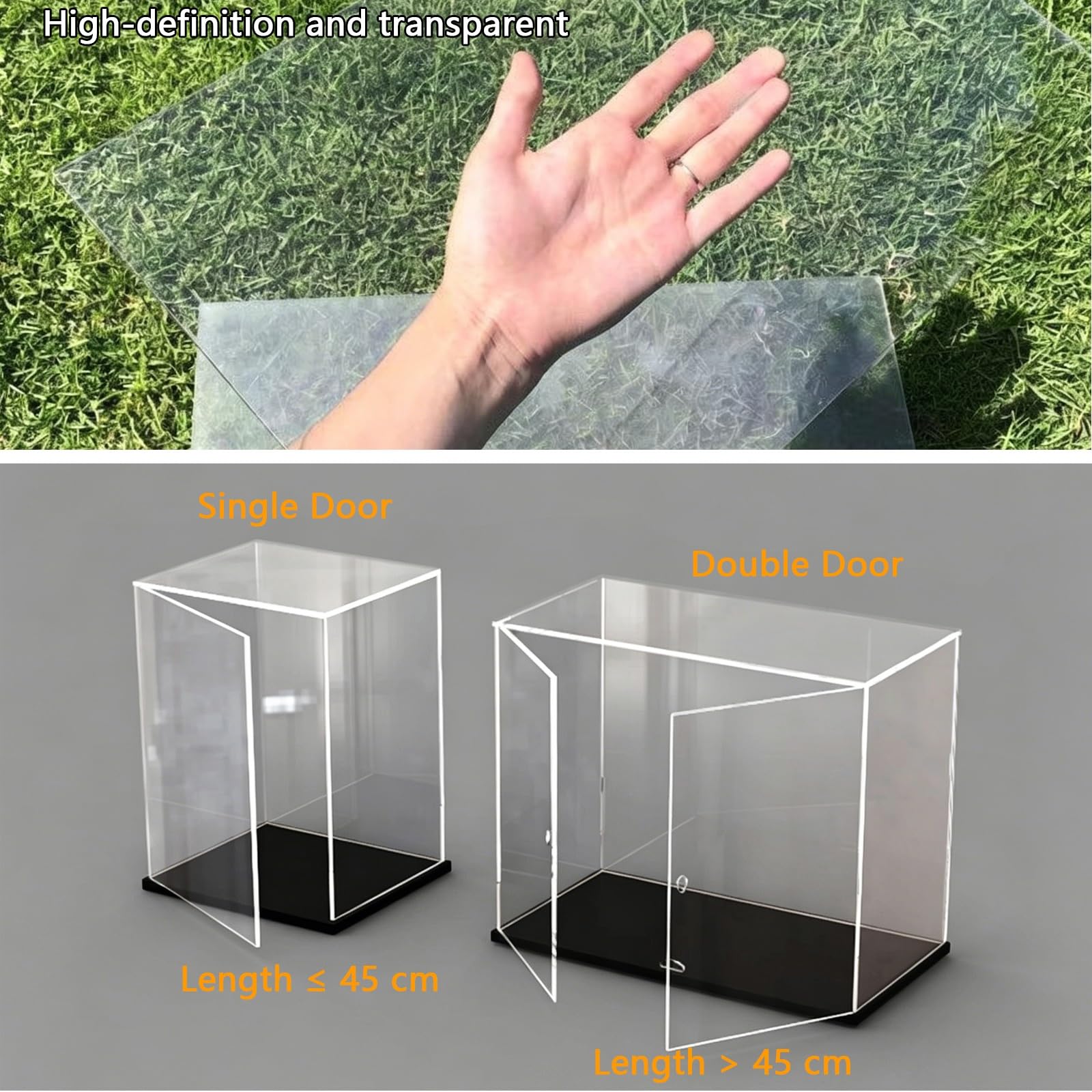 Scatola Espositiva Cubica Trasparente, Vetrina Acrilica Spessa 2,5 Mm, Visualizzazione Senza Ostacoli A 360°, Vetrina Alta For Oggetti Da Collezione(L45xW40xH40cm(L18xW16xH16in))