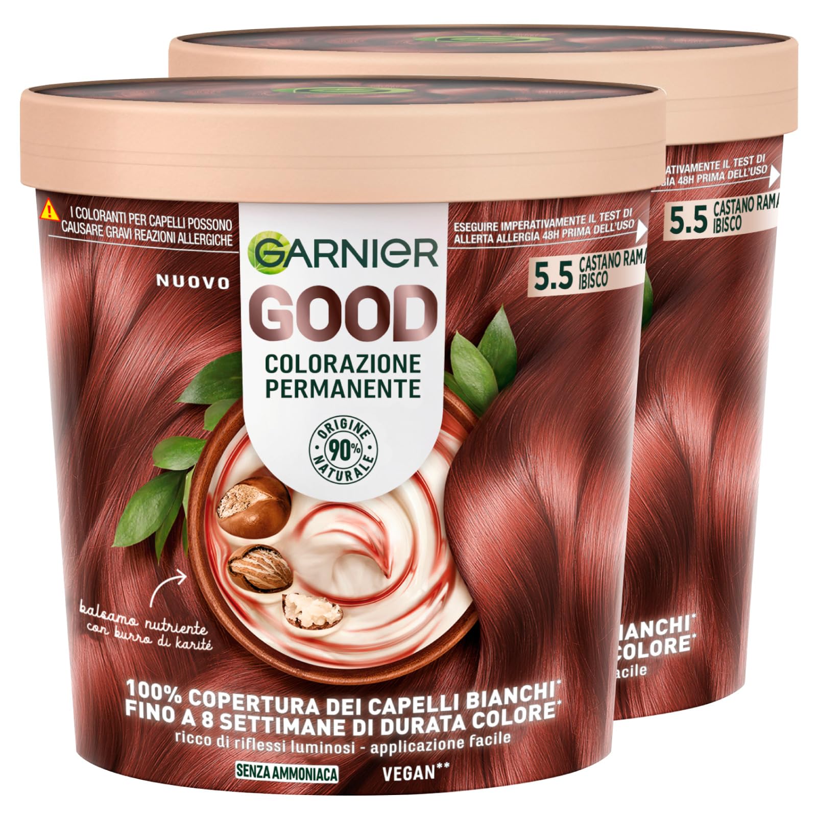 Garnier Good Coloración Permanente 5.5 Castaño Cereza Tinte para Cabello Hasta 8 Semanas Color Brillante y Luminoso Cubre el 100% de las Canas Fórmula Vegana sin Amoniaco - 2 Paquetes