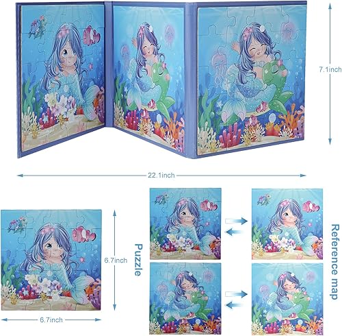 Miniatura 5 de BST SHIER - Rompecabezas magnéticos de 20 piezas para niños de 3, 4, 5 y 6 años, libro de rompecabezas de sirena, de madera, juegos y juguetes de