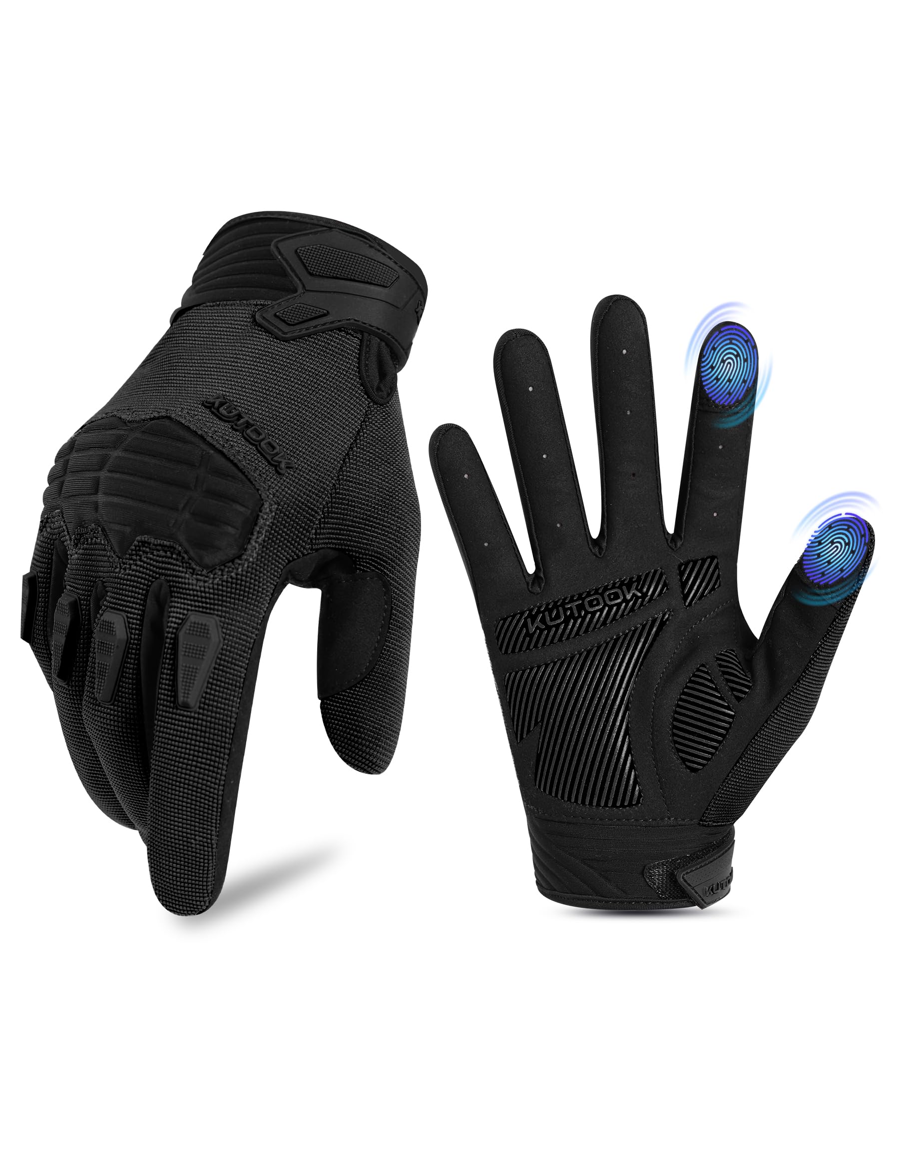 KUTOOK Moutain Bike Gloves for Men Cycling Dirt Bike Accessories Padded Palm Fullfinger Gloves MTB Biking Bicycle Motorbike Street Bike Black S : Clothing, Shoes & Jewelry