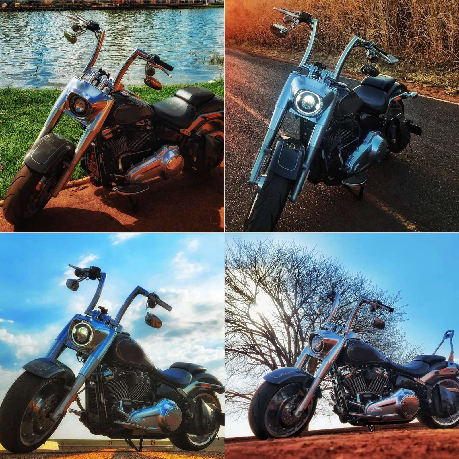 Rétroviseur latéral noir style creux pour Harley Moto Bobber Cruiser Custom MT, chromé