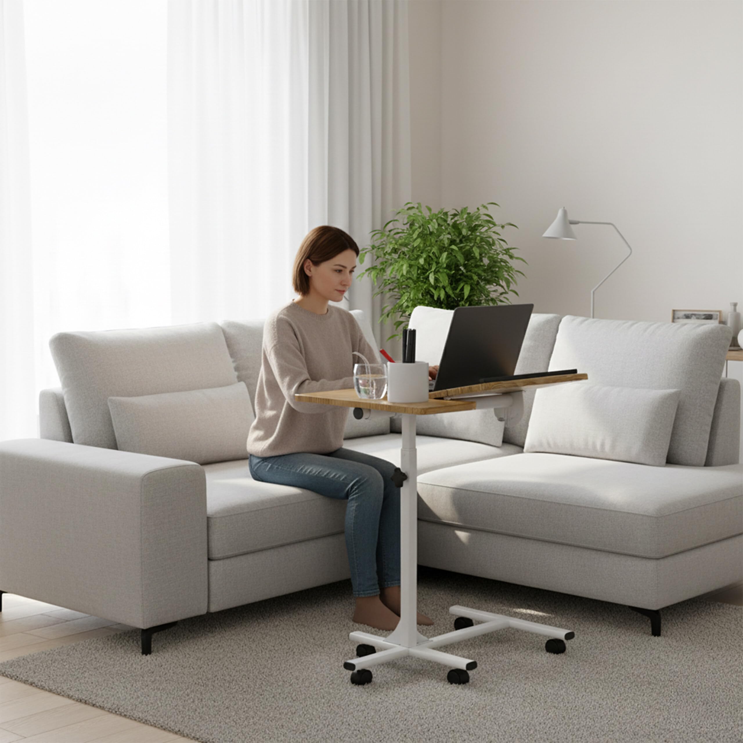 Relaxdays Tavolino per PC, Regolabile, Ripiano da Laptop Inclinabile, Spazio per Mouse, 68-88x61x40 cm, marrone-bianco