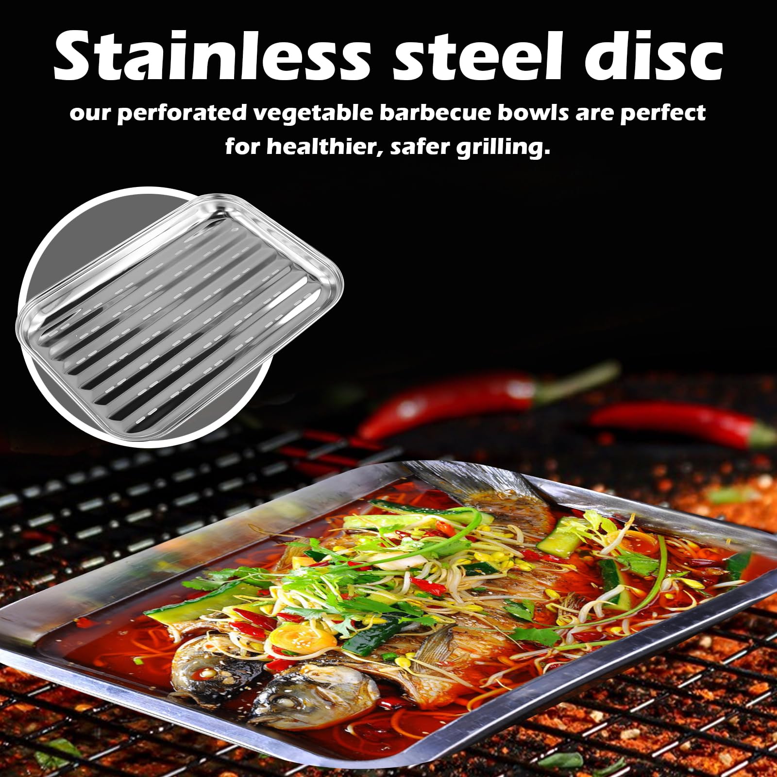 Juego de 2 Bandejas para Barbacoa de Acero Inoxidable, Reutilizable Bandejas para Barbacoa, Sartén Parrilla de Acero Inoxidable, para Barbacoa de Gas