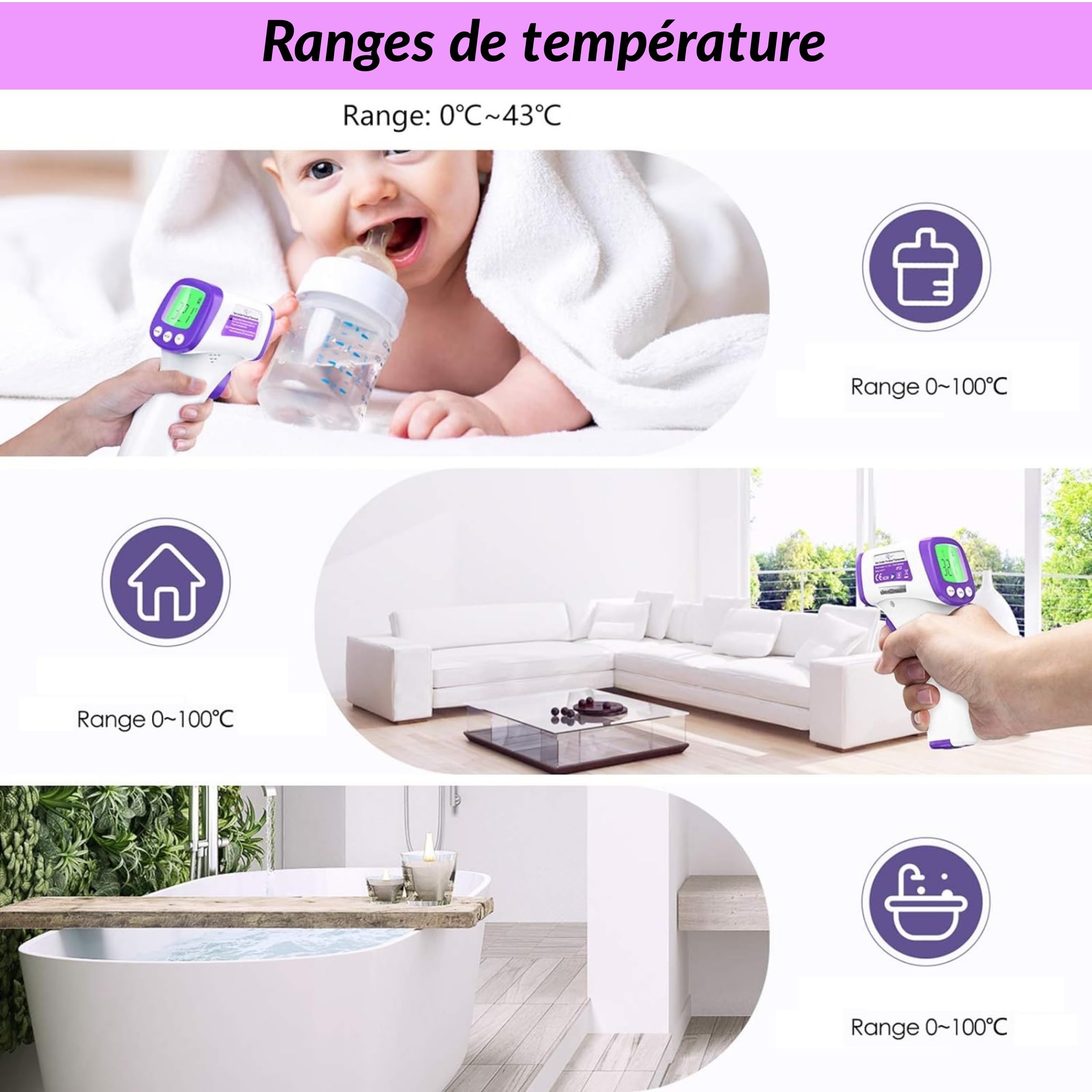 Thermomètre Frontal Sans Contact Infrarouge Bébé & Adulte – Thermomètre Digital Médical Précis et Rapide – Mode Objet, Écran LCD, Alarme Fièvre, Silencieux – Thermomètre Maison Fiable
