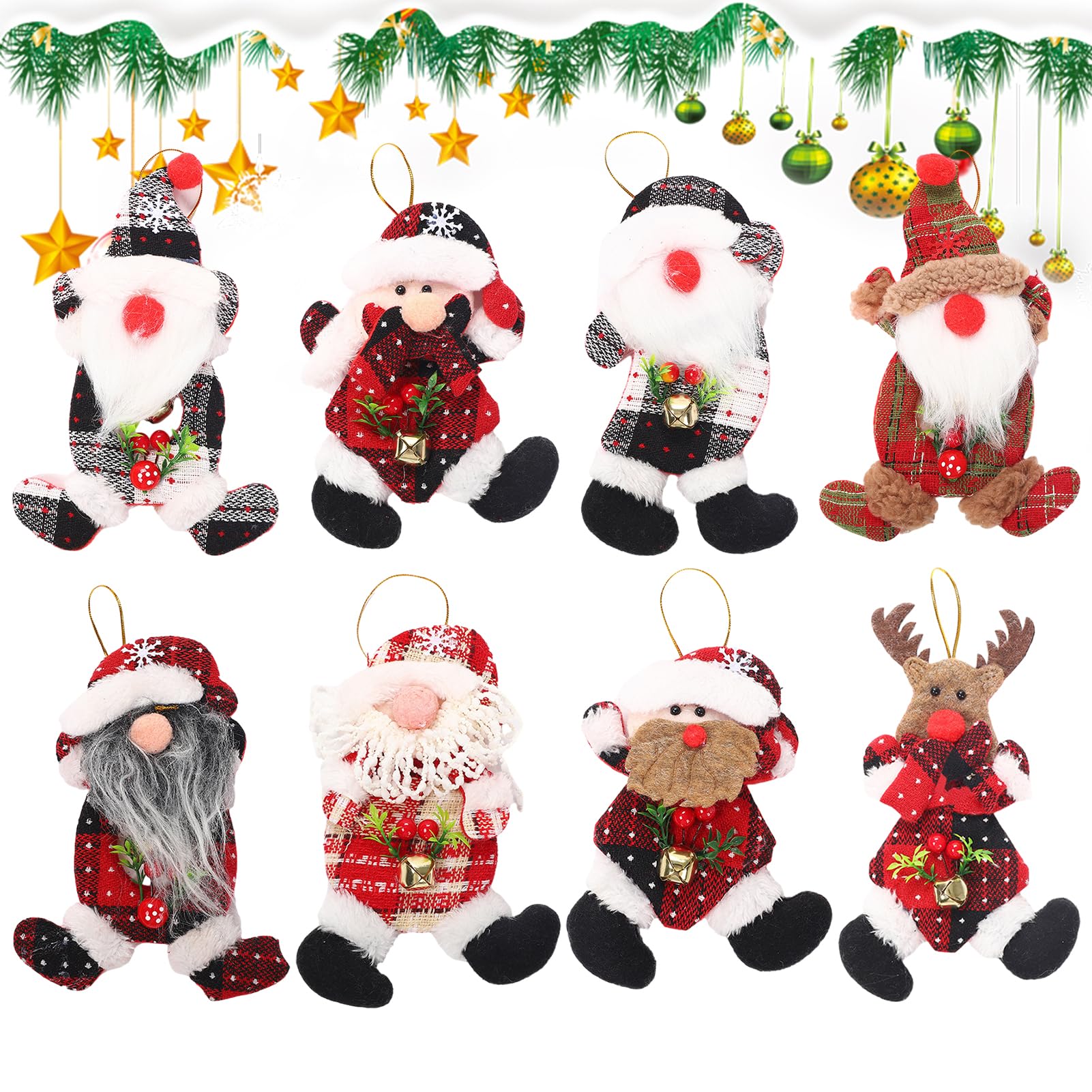 8 Ciondoli Natalizi In Peluche - Babbo Natale, Renna, Pupazzo Di Neve Per Albero E Decorazioni - Foto 14