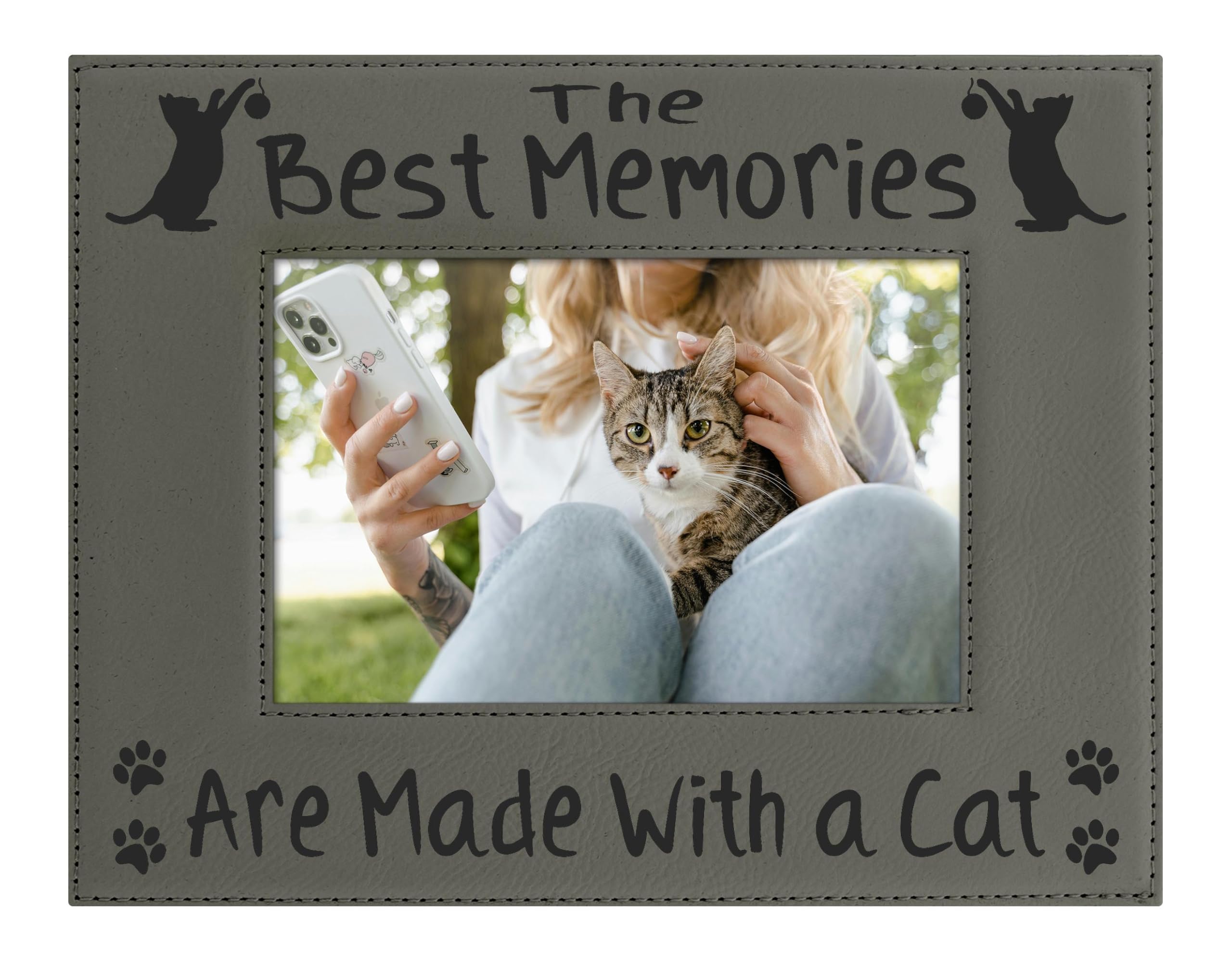ThisWear Pet Lover Frame The Best Memories are Made with A Cat 4x6 Leatherette Photo Frame Grey
