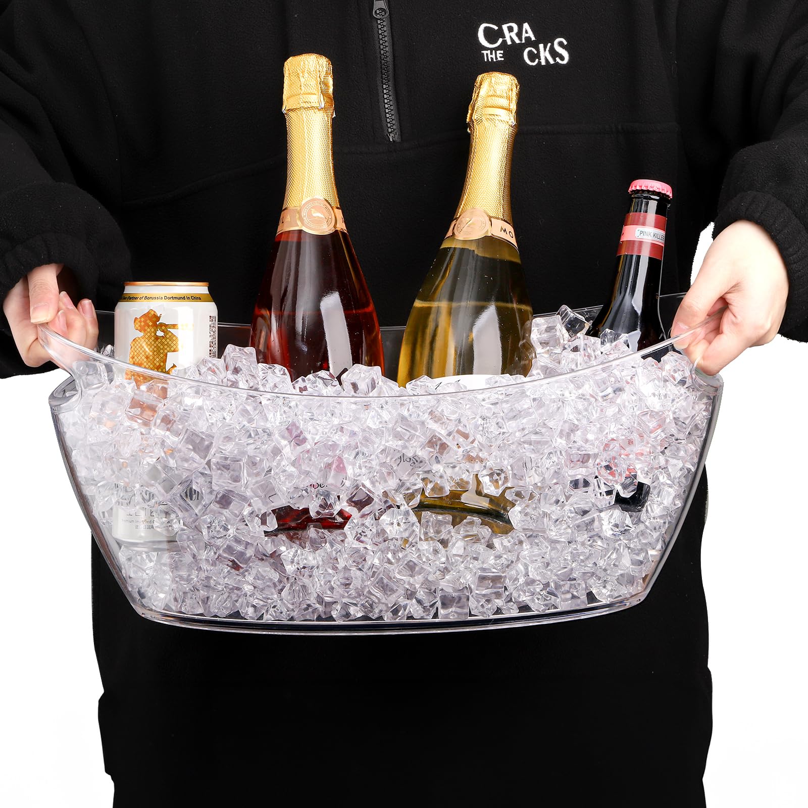 WRINGKIT Secchiello per ghiaccio per feste, secchio per champagne in acrilico trasparente con manico, 6 litri, secchiello per bevande per vino, birra, bevande, per bar mimosa, bottiglie di birra