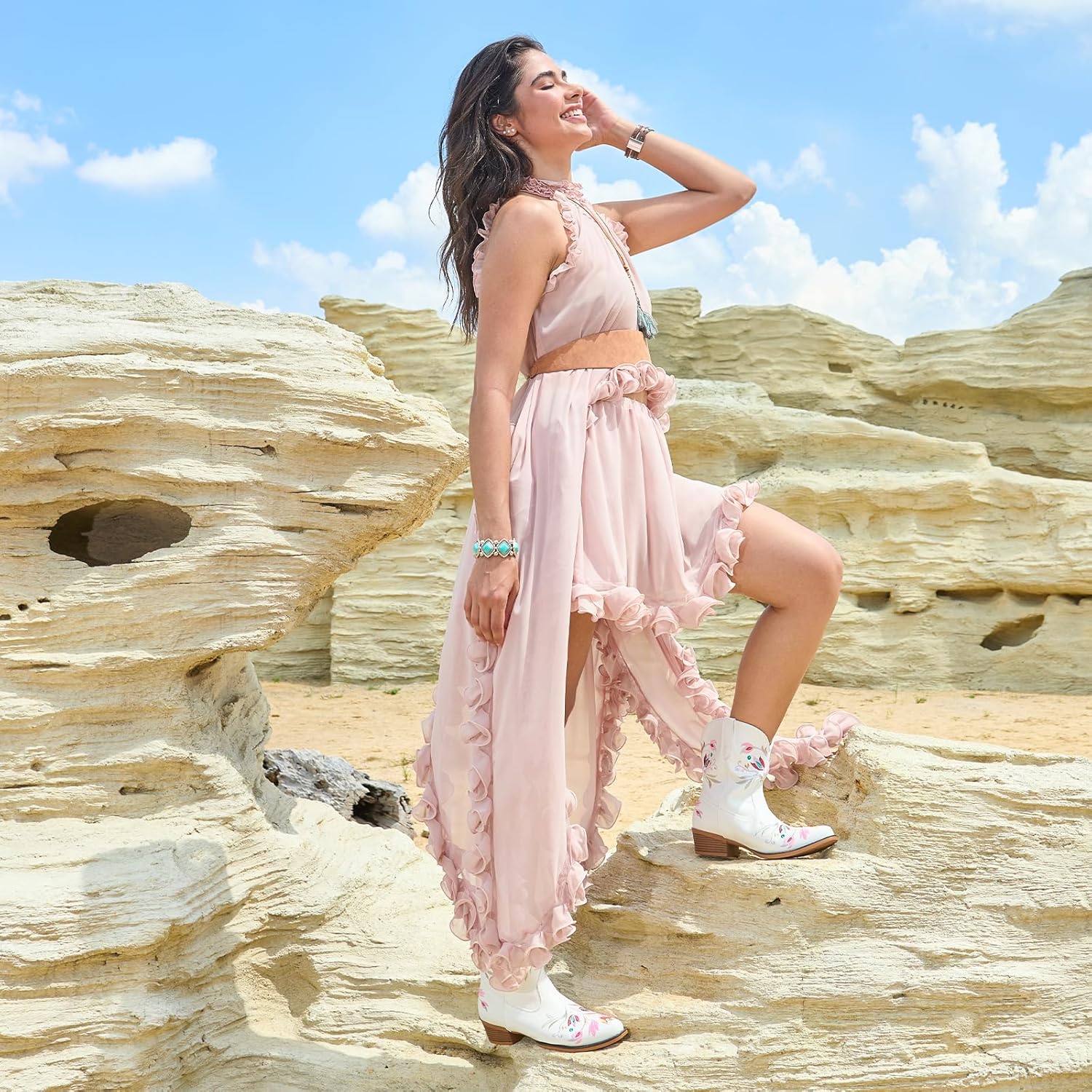 Cowboy Boots for Women Western Flower Embroidered Ankle Cowgirl Boots Snip Toe Chunky Heel Stitched Retro Classic Boot - Image 2