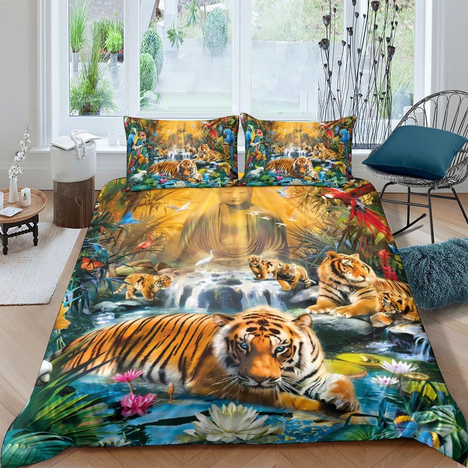 Ctjqhvkz Style-3 3D Printed Tiger Jungle Fitted Sheet Microfiber Soft Anti-Slip Mattress Cover For Bedroom Guestroom Decor, Machine Washable Single（135X200cm）