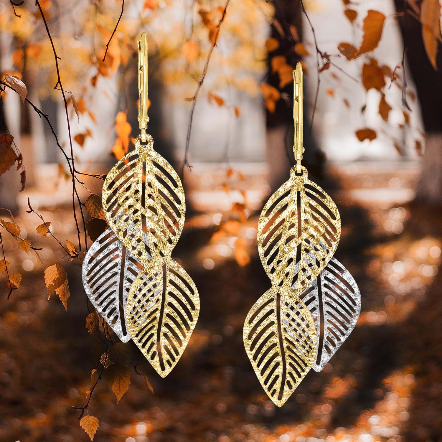 Forme di Lucchetta pour femme - Boucles d'oreilles ou chaîne avec feuille en Or Jaune 14 carats - Fabriqué en Italie Certifié