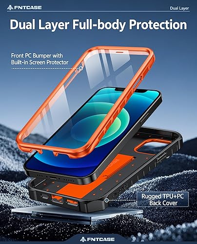 Miniatura 7 de FNTCASE Funda para iPhone 12 para iPhone 12 Pro, funda protectora resistente de grado militar a prueba de caídas con soporte Textura mate a prueba
