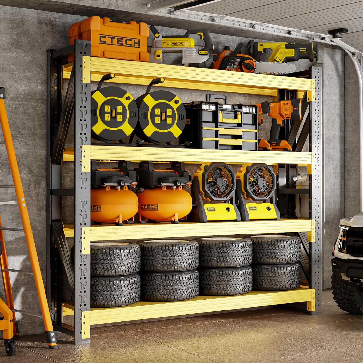 60" W Storage Shelves, 5000LBS Metal Garage Shelving Heavy Duty, 4 Tier Heavy Duty Shelving Unit, Garage Storage Shelves Rack, Industrial Shelving for Shop, Warehouse, Basement, 60" W x 24" D x 79" H