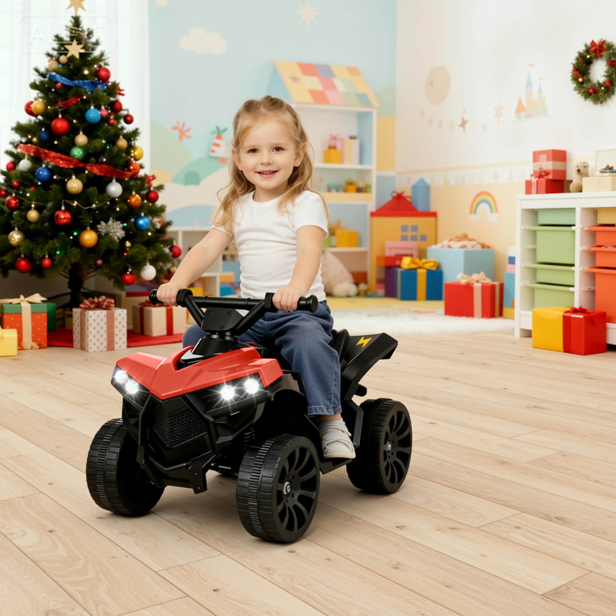 MAMIZO 6V Quad électrique Enfant, Voiture électrique Enfant 3 KM/H, 3-5 Ans | Quad Moto Électrique, avec MP3, Trompette & LED Phare, Fonction marche avant/arrière, 4 roues, Rouge