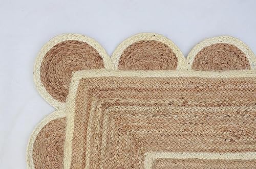 Miniatura 4 de Alfombra bohemia de yute de 9 x 12 pies, patrón festoneado natural para decoración del hogar, artículo para sala de estar, pasillos, dormitorio y